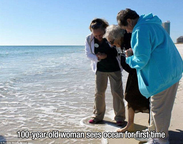 100 Year Old woman sees ocean for first time