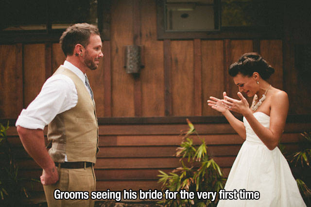 Grooms seeing his bride for the very first time